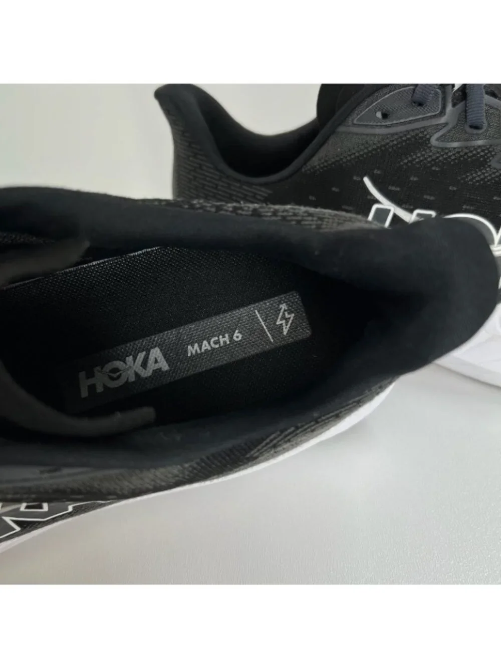 HOKA Mach 6 Running Shoes Mens 12D Lace Up Low Top Mesh Black White 1147790-BWHT - Picture 9 of 10